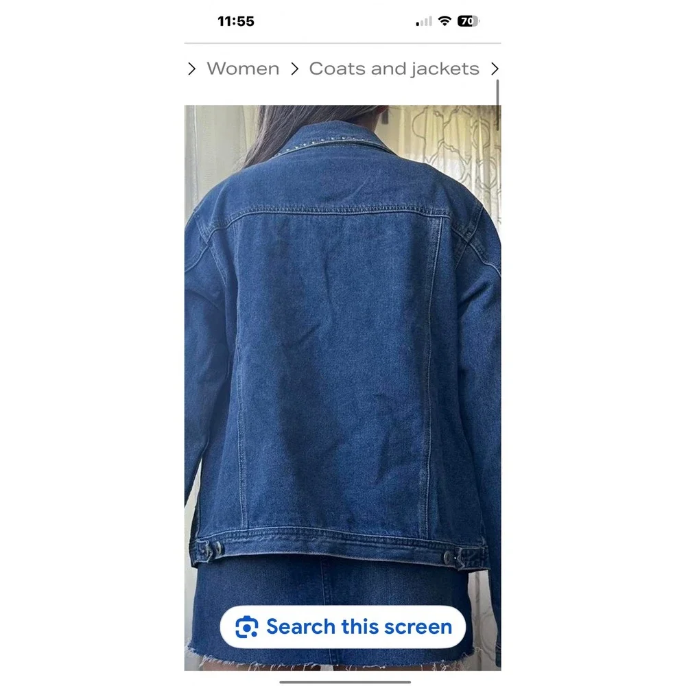 Just Blu‎ Womens Blue Denim Studded Jean Jacket Silver Studs Size Medium Vintage